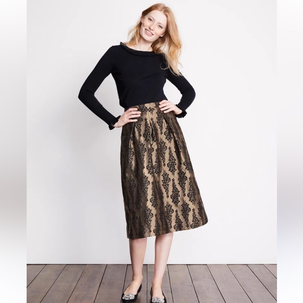 Boden Metallic Jacquard Floral Print A-Line Party Skirt Size US18